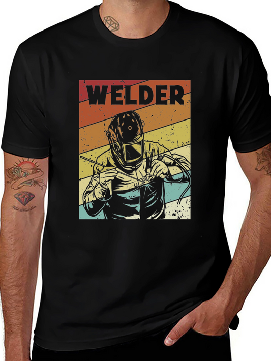 Camiseta Negra Retro Welder para Hombre