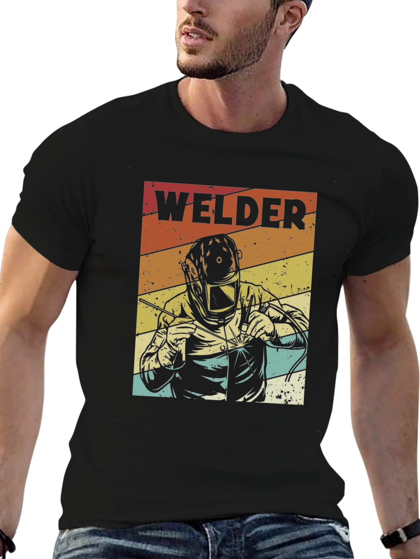 Camiseta Negra Retro Welder para Hombre