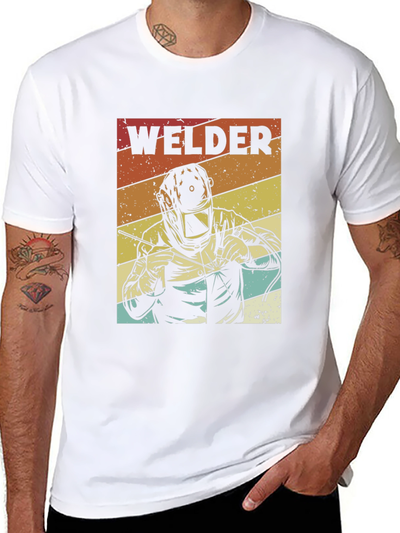 Camiseta Negra Retro Welder para Hombre