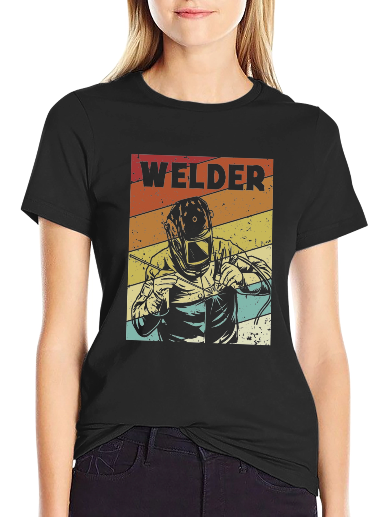 Camiseta Negra Retro Welder para Hombre