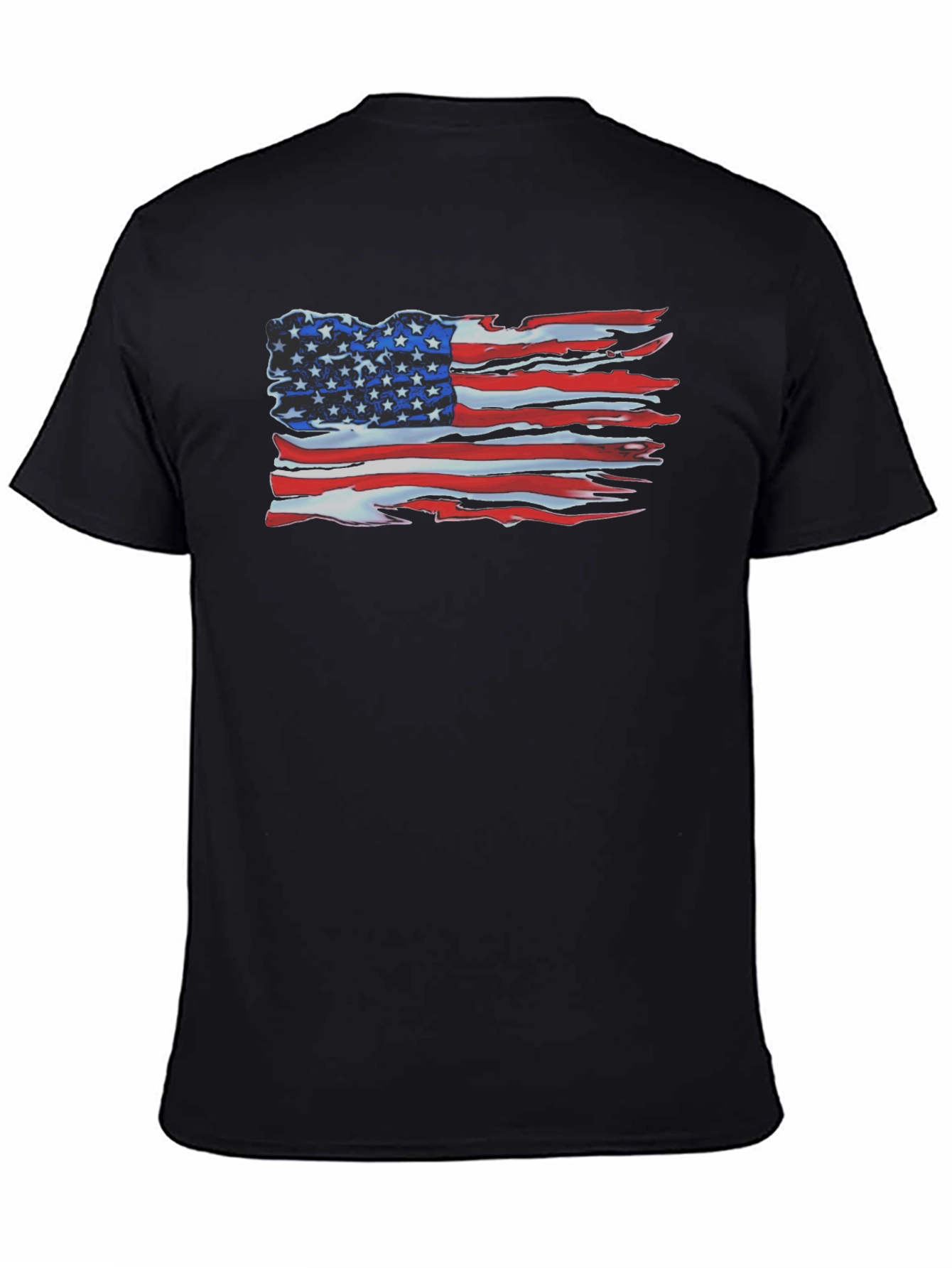 Camiseta Negra con Bandera Americana Desgastada