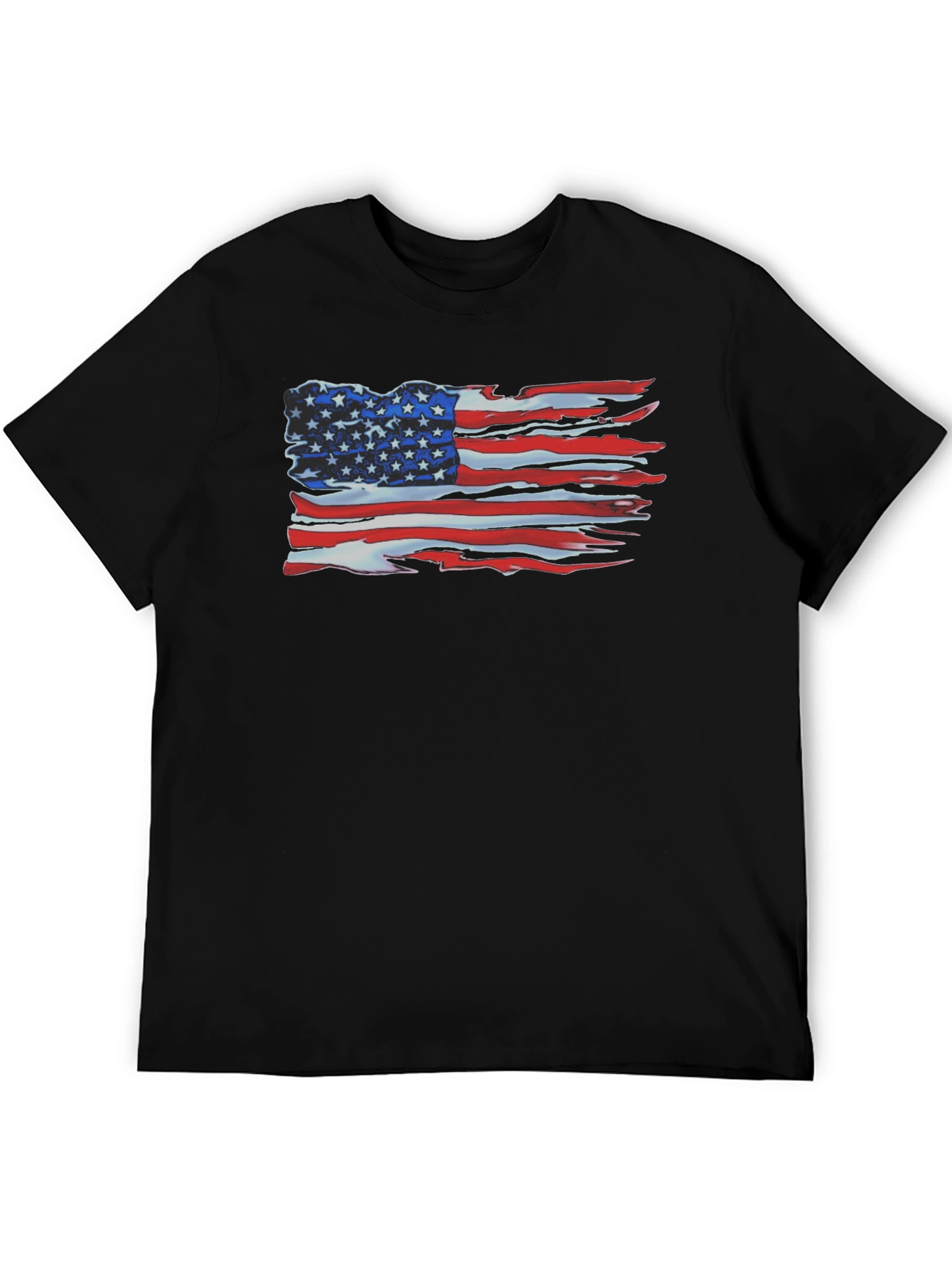 Camiseta Negra con Bandera Americana Desgastada