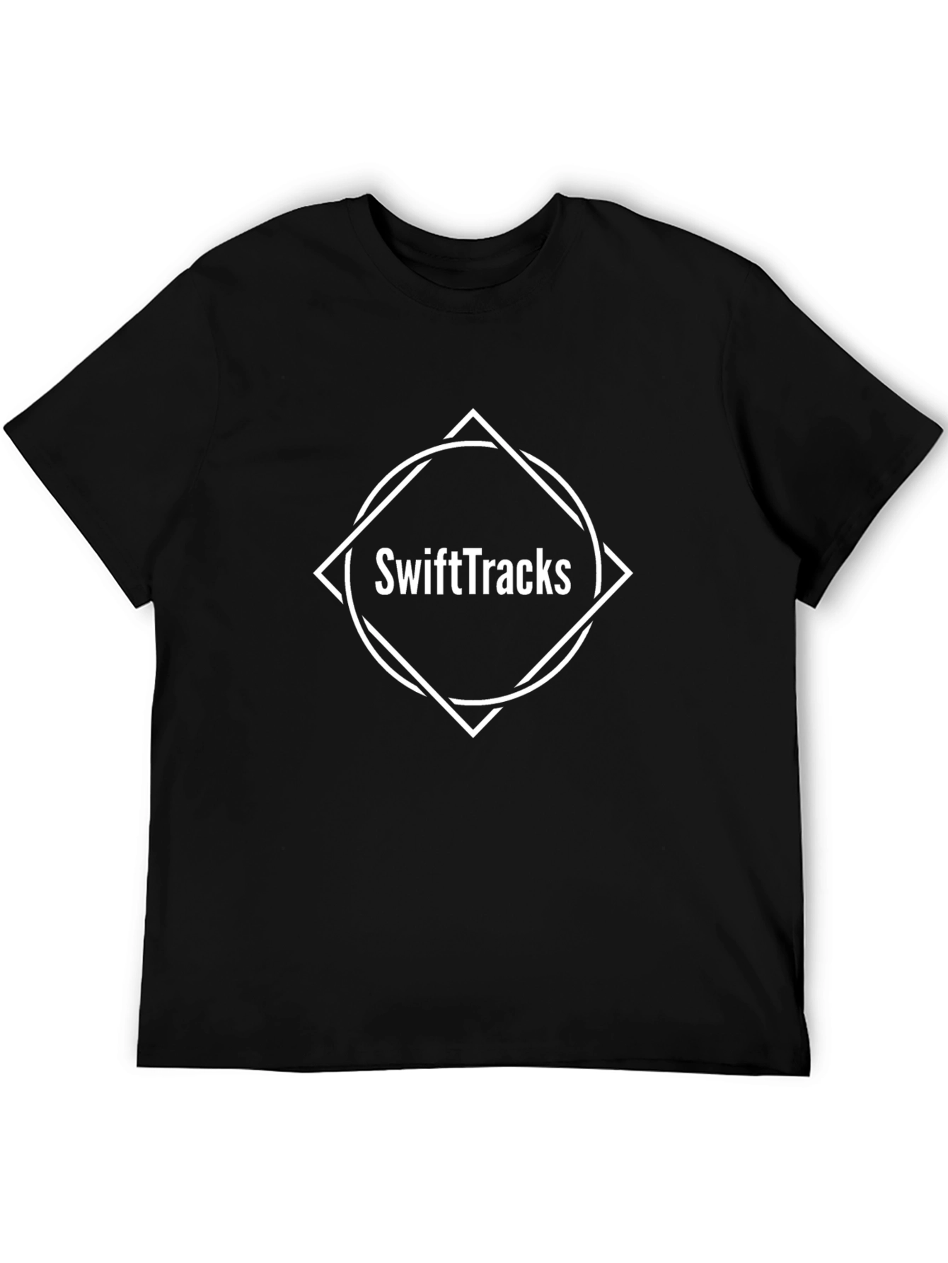 Camiseta Negra SwiftTracks Diseño Gráfico Moderno