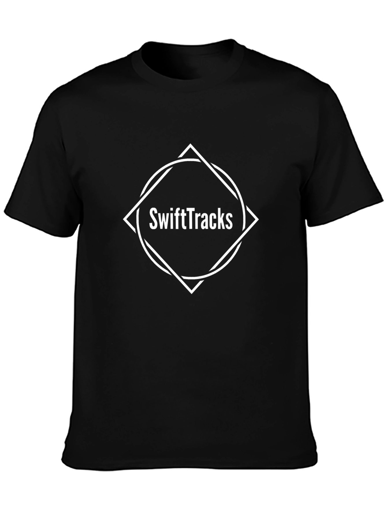Camiseta Negra SwiftTracks Diseño Gráfico Moderno