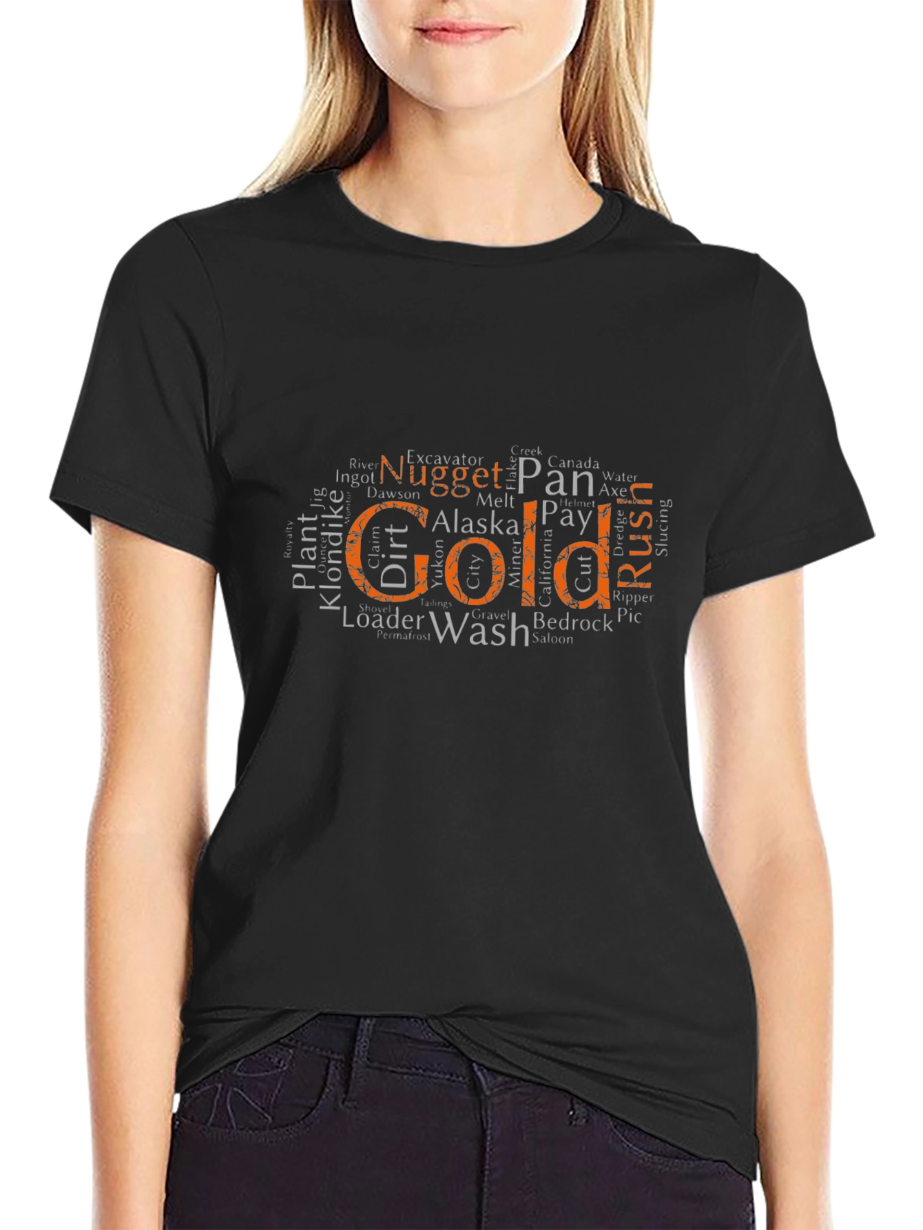 Camiseta Negra con Diseño de Minería de Oro