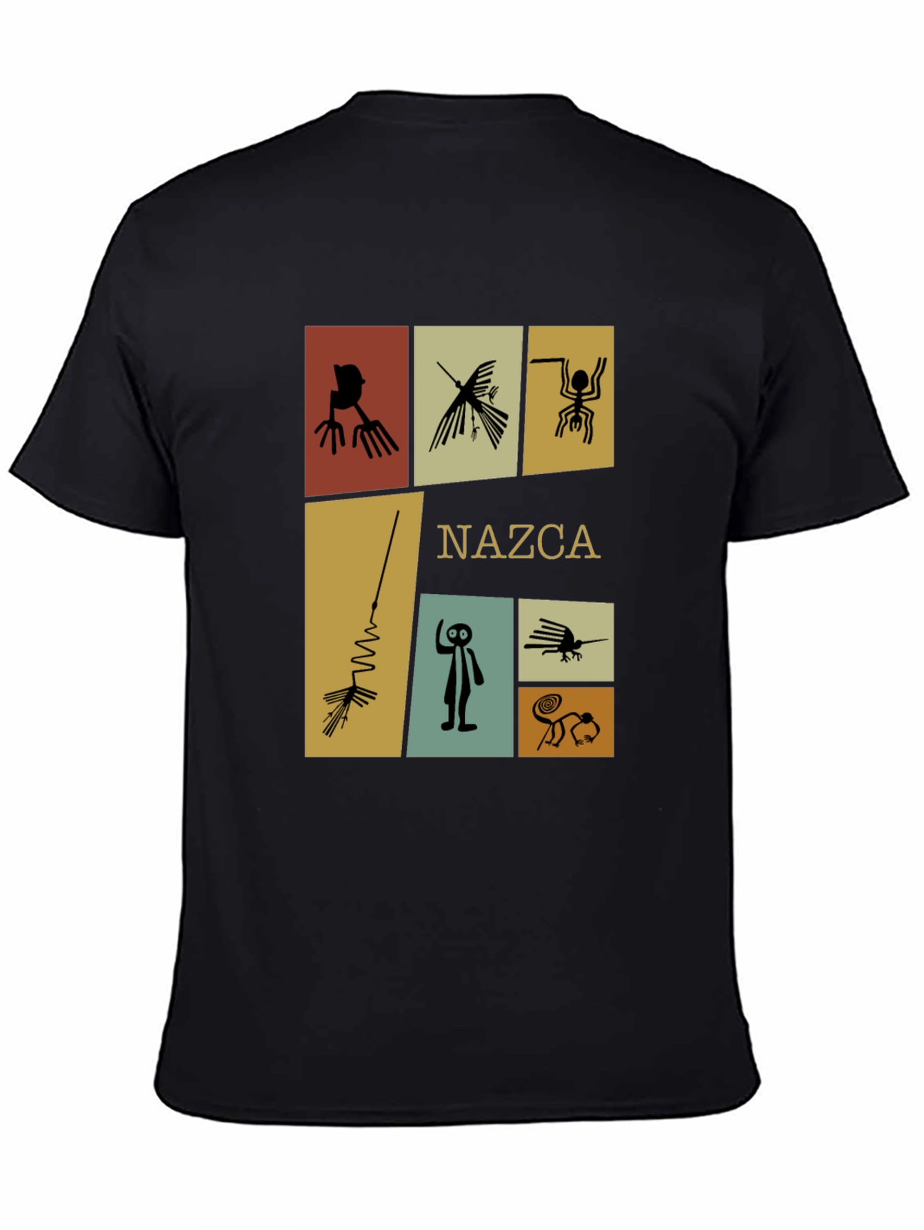 Camiseta Negra con Diseño de Líneas de Nazca