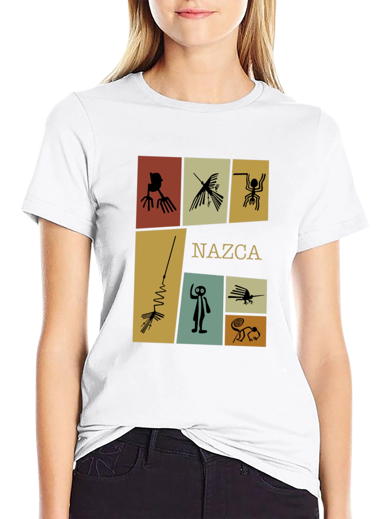 Camiseta Negra con Diseño de Líneas de Nazca