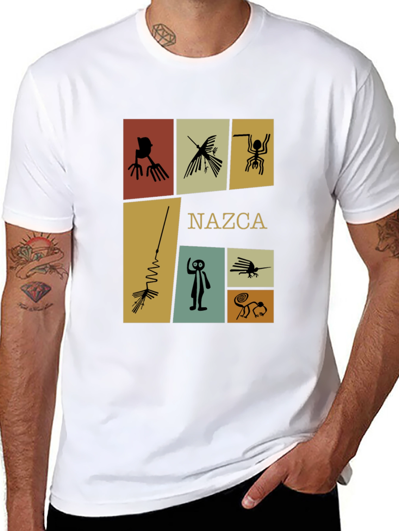 Camiseta Negra con Diseño de Líneas de Nazca