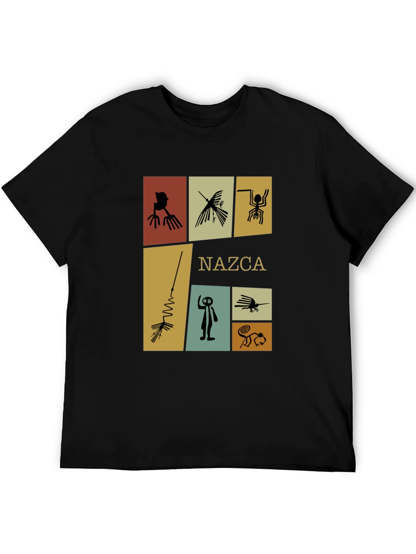 Camiseta Negra con Diseño de Líneas de Nazca