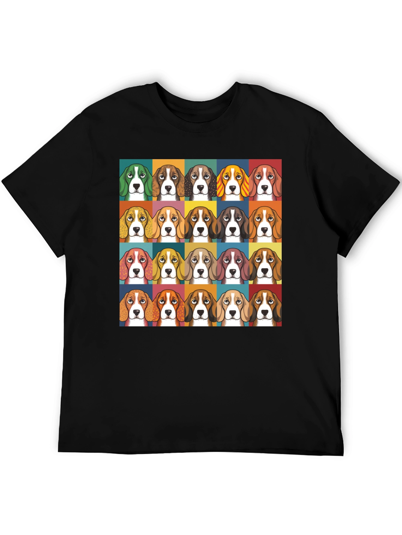 Camiseta Negra con Estampado de Caras de Beagle