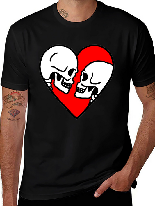 Camiseta Negra con Corazón y Calaveras Enamoradas