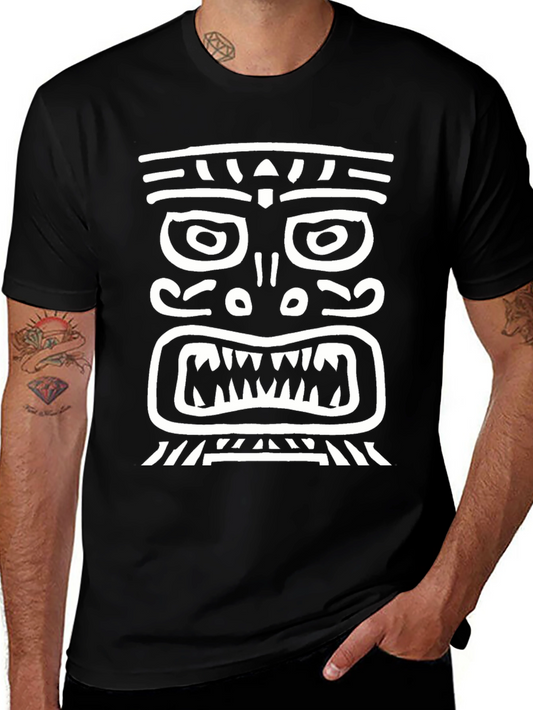Camiseta Negra con Diseño Tribal Blanco