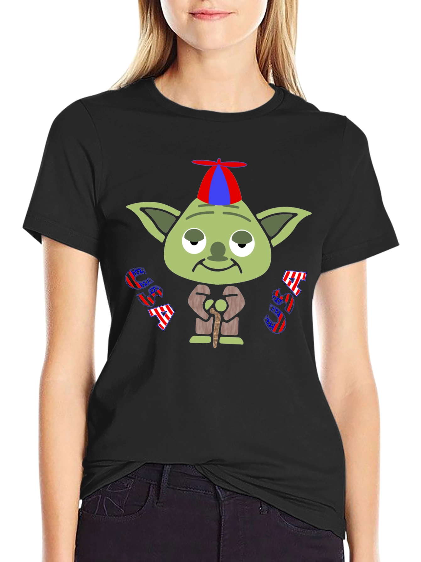 Camiseta Negra con Yoda Patriótico