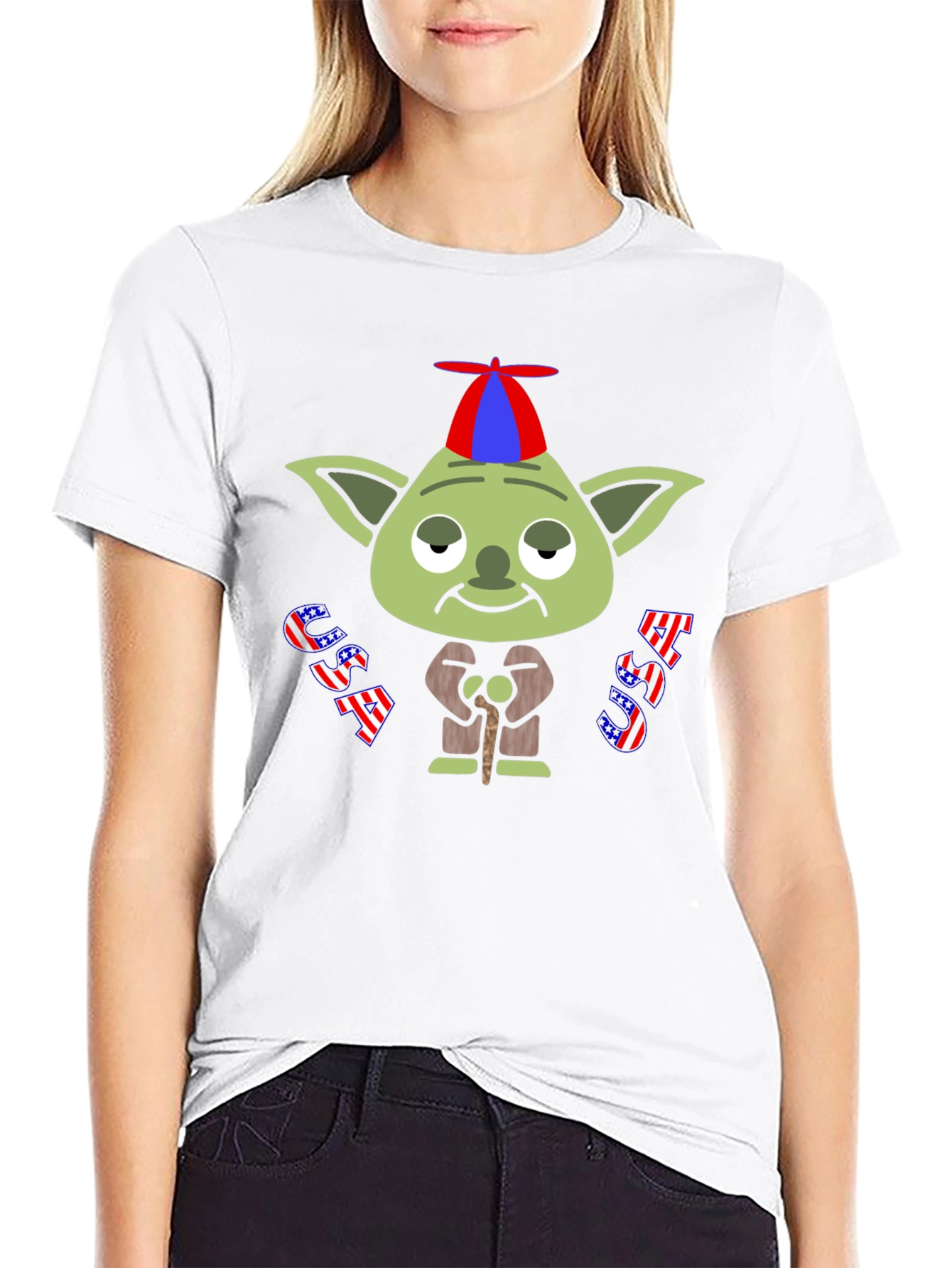 Camiseta Negra con Yoda Patriótico