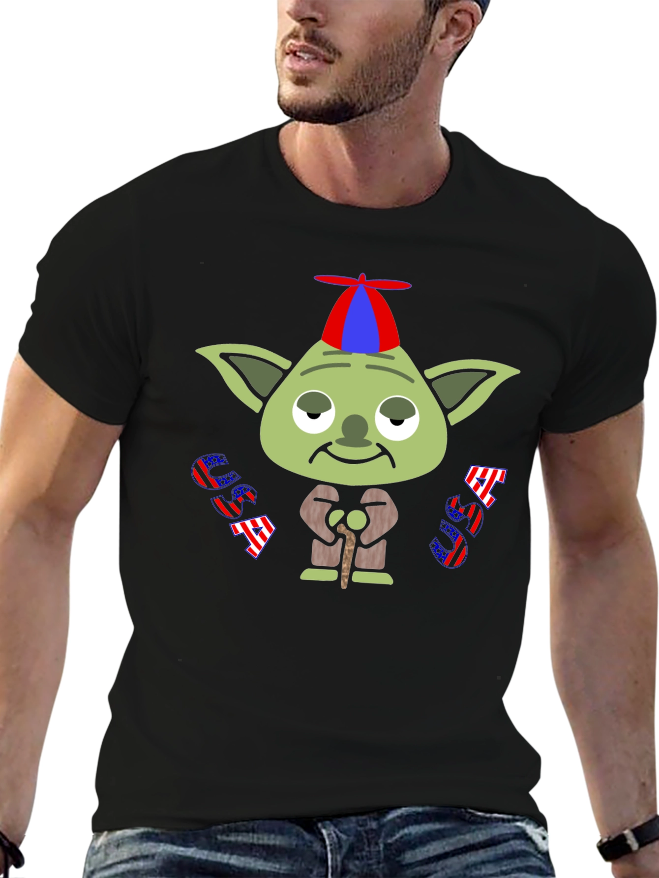 Camiseta Negra con Yoda Patriótico