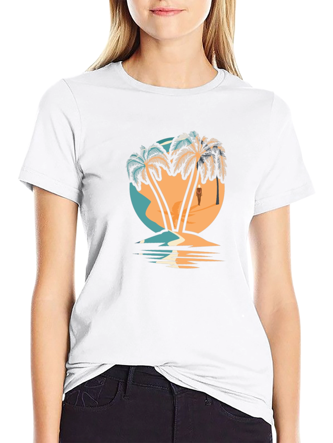 Camiseta Negra con Diseño de Palmeras Tropicales