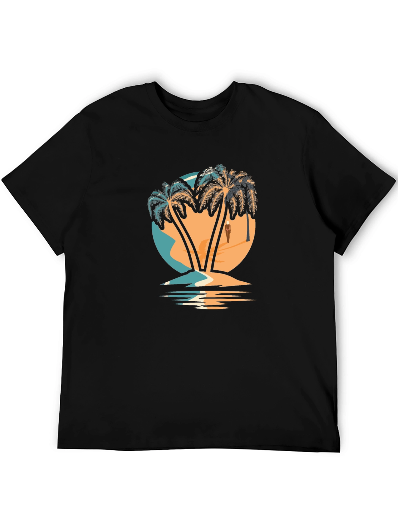 Camiseta Negra con Diseño de Palmeras Tropicales
