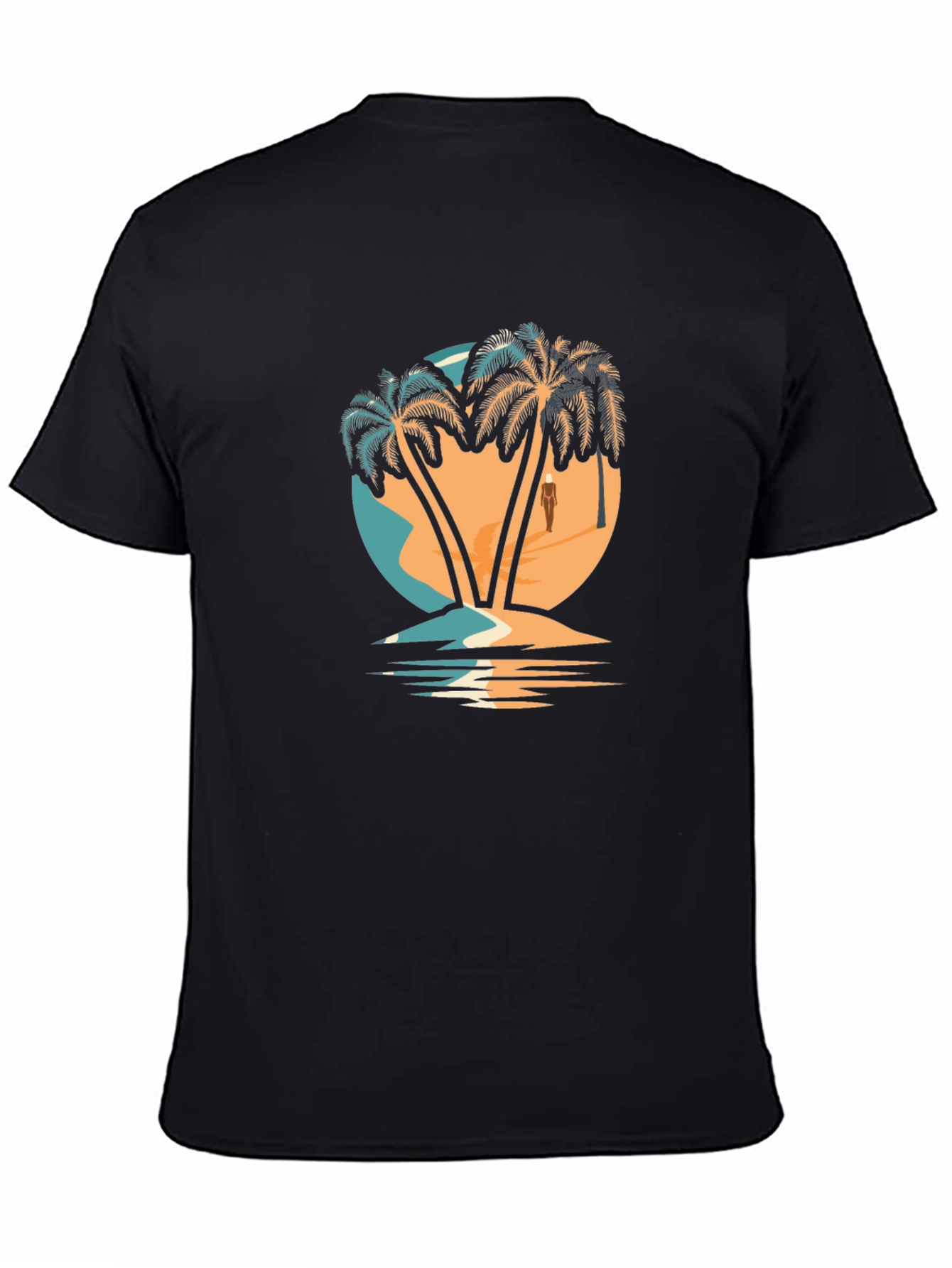 Camiseta Negra con Diseño de Palmeras Tropicales