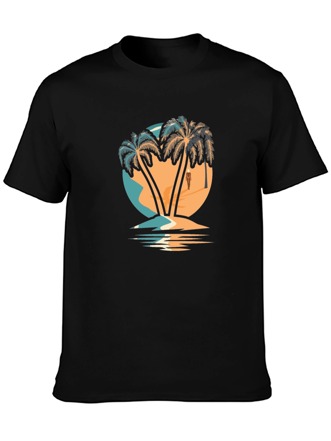 Camiseta Negra con Diseño de Palmeras Tropicales