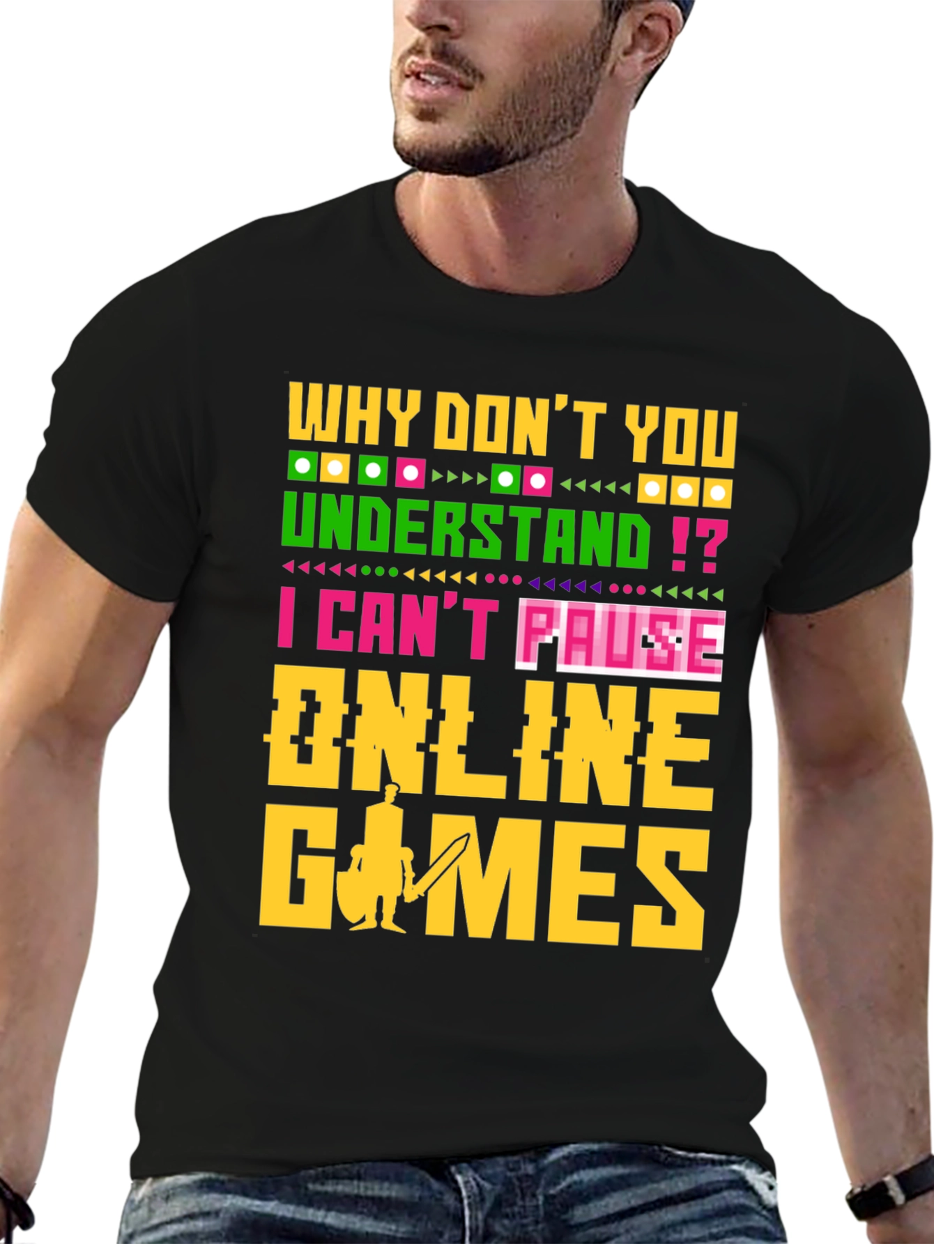 Camiseta Negra Gamer: No Puedo Pausar Juegos Online
