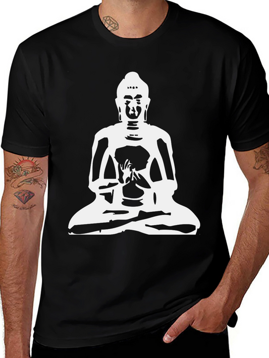 Camiseta Negra Buda Meditando Hombre Algodón