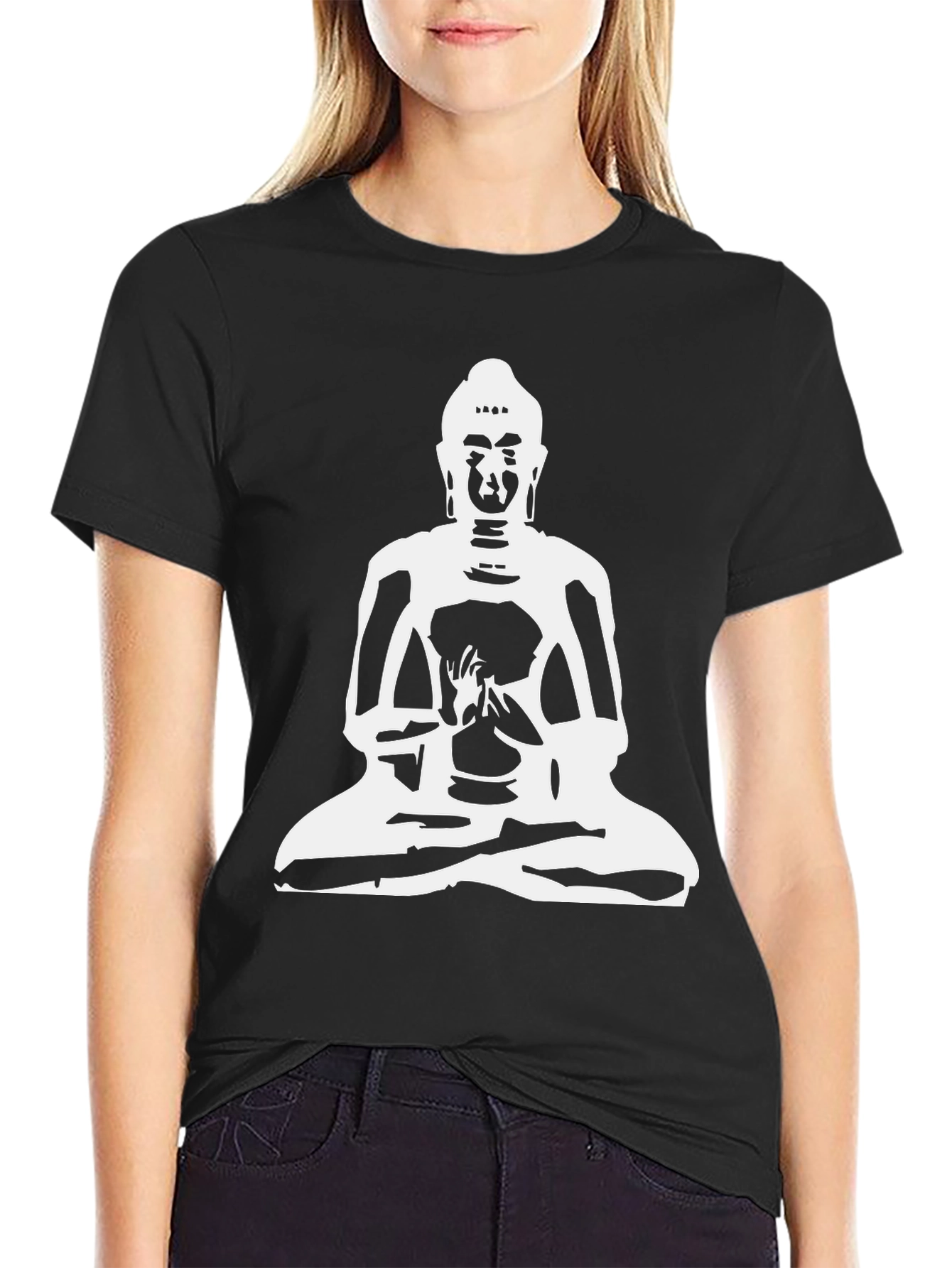 Camiseta Negra Buda Meditando Hombre Algodón