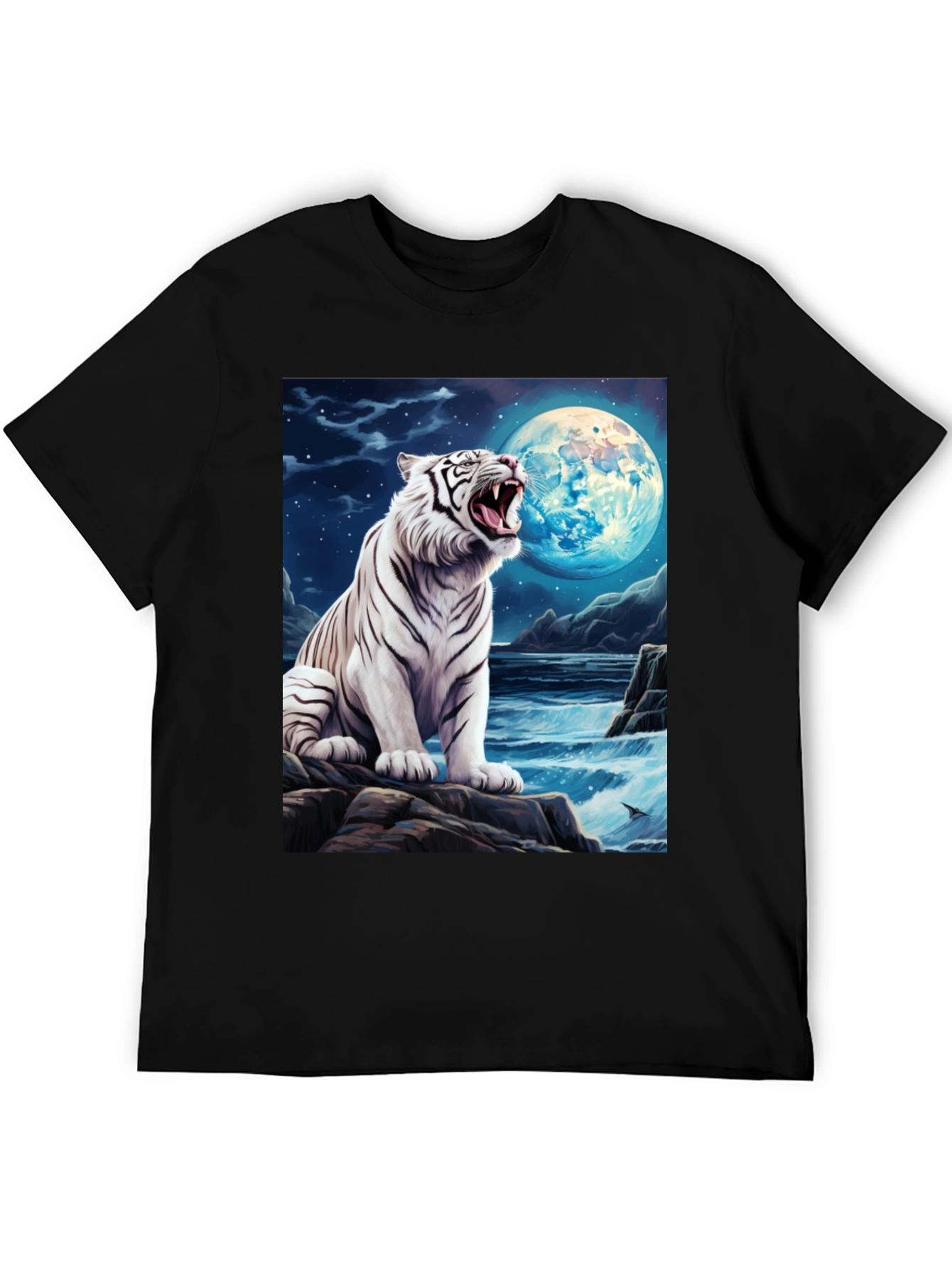 Camiseta Negra con Tigre Blanco y Luna