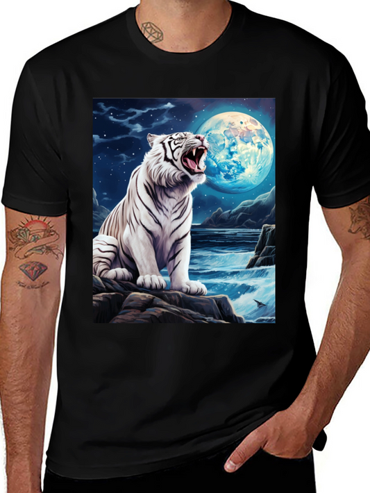 Camiseta Negra con Tigre Blanco y Luna