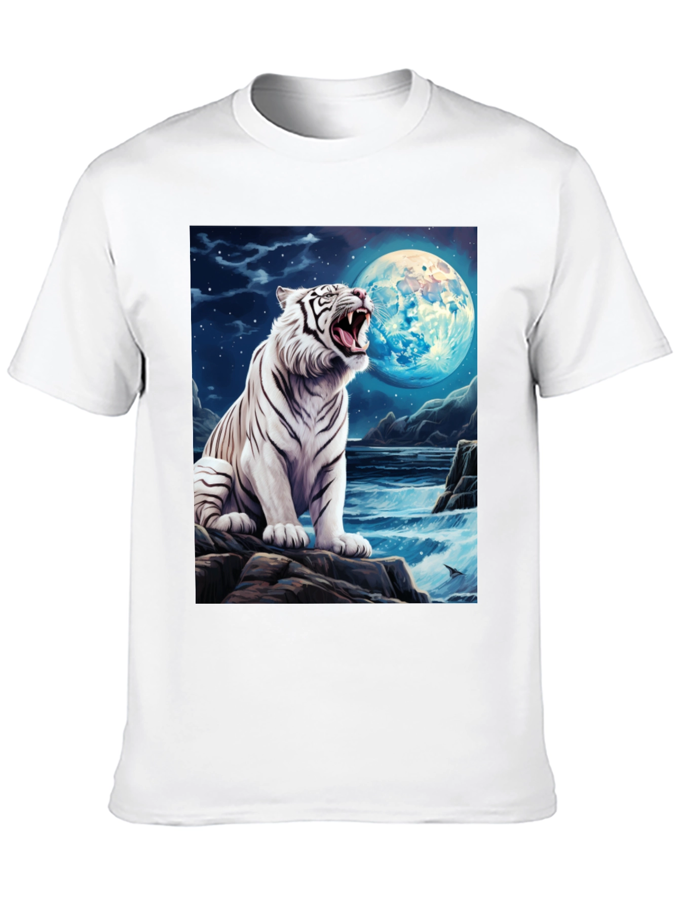 Camiseta Negra con Tigre Blanco y Luna