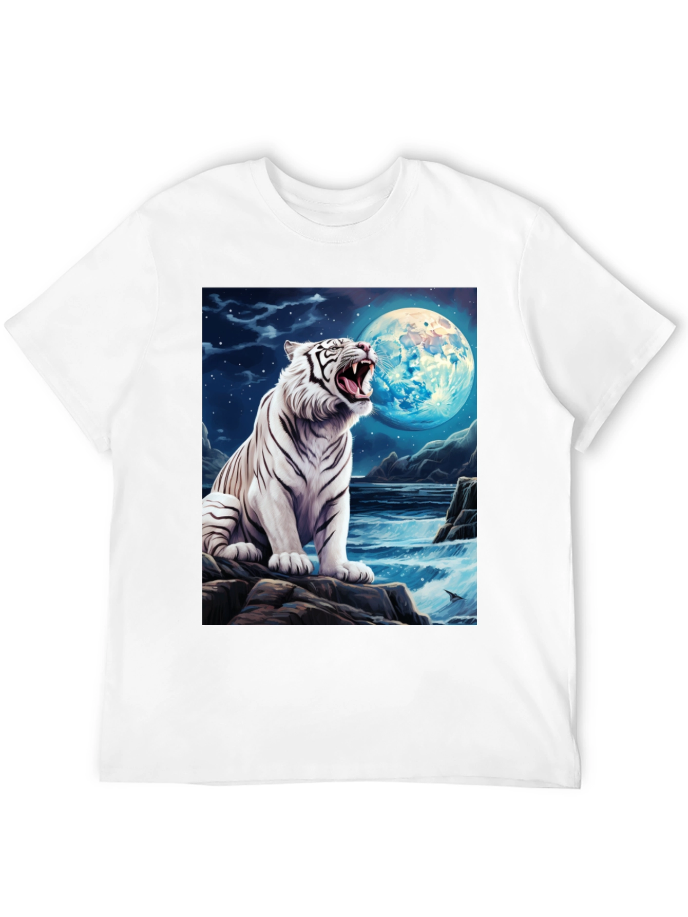Camiseta Negra con Tigre Blanco y Luna