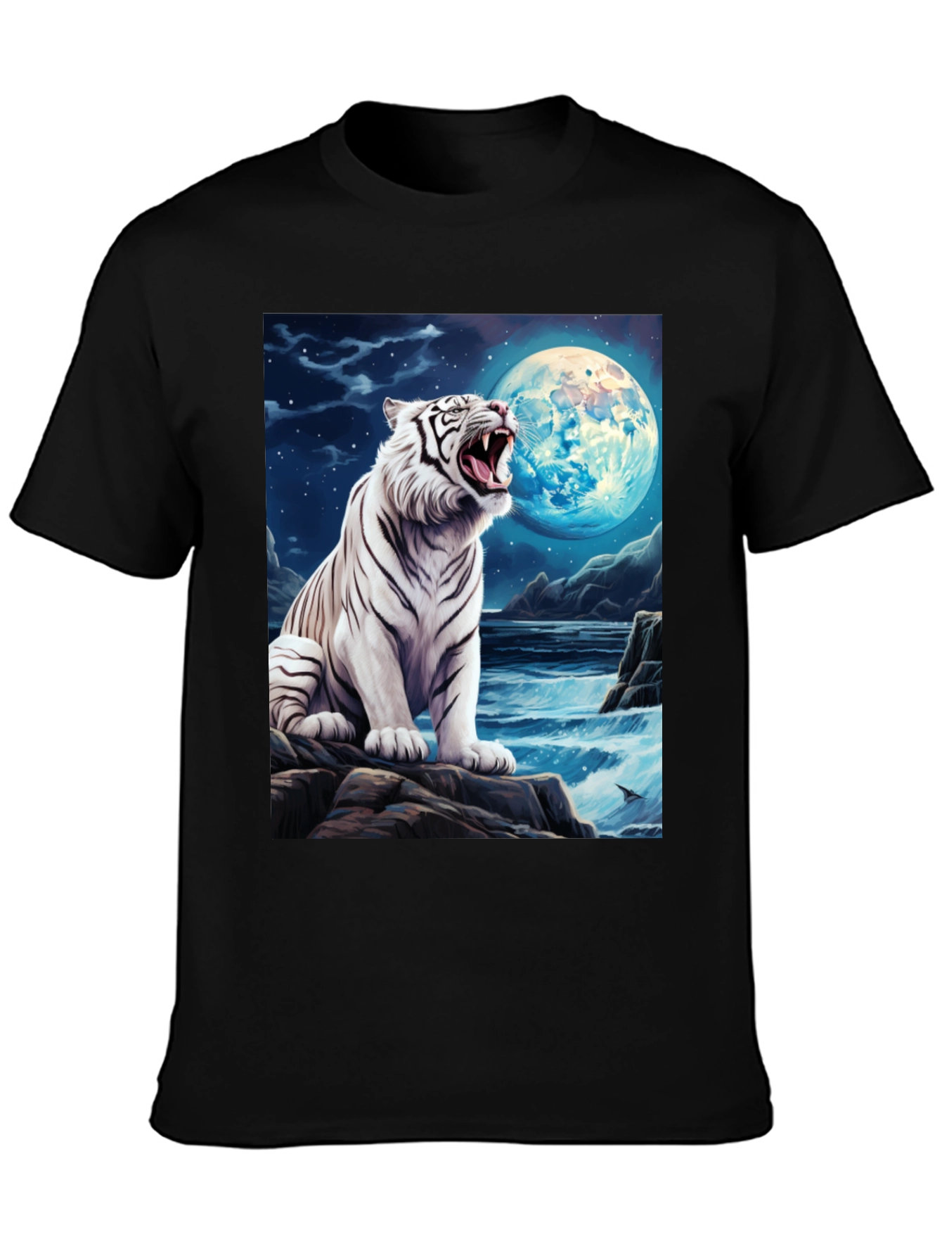 Camiseta Negra con Tigre Blanco y Luna