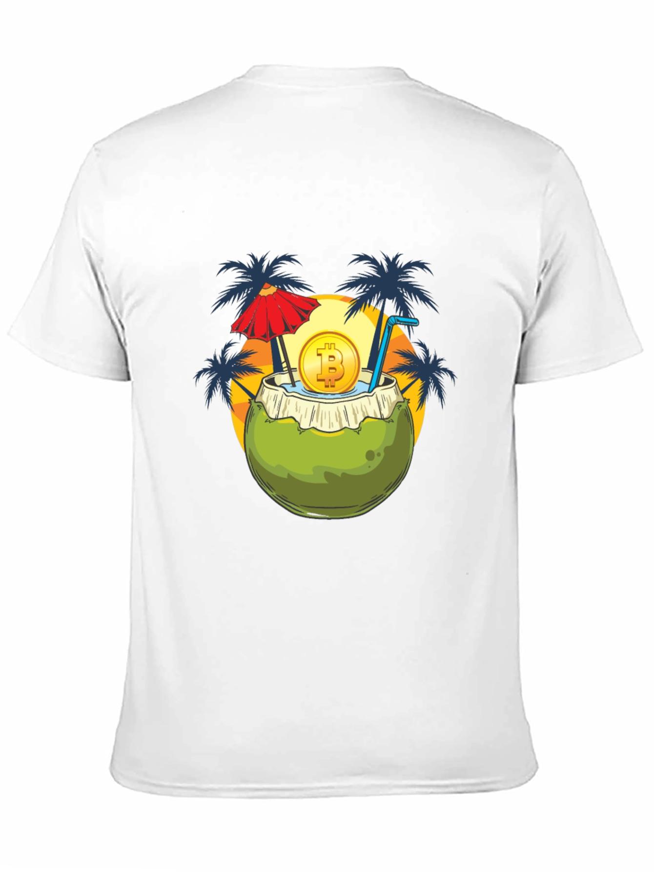 Camiseta Negra con Diseño Tropical Bitcoin