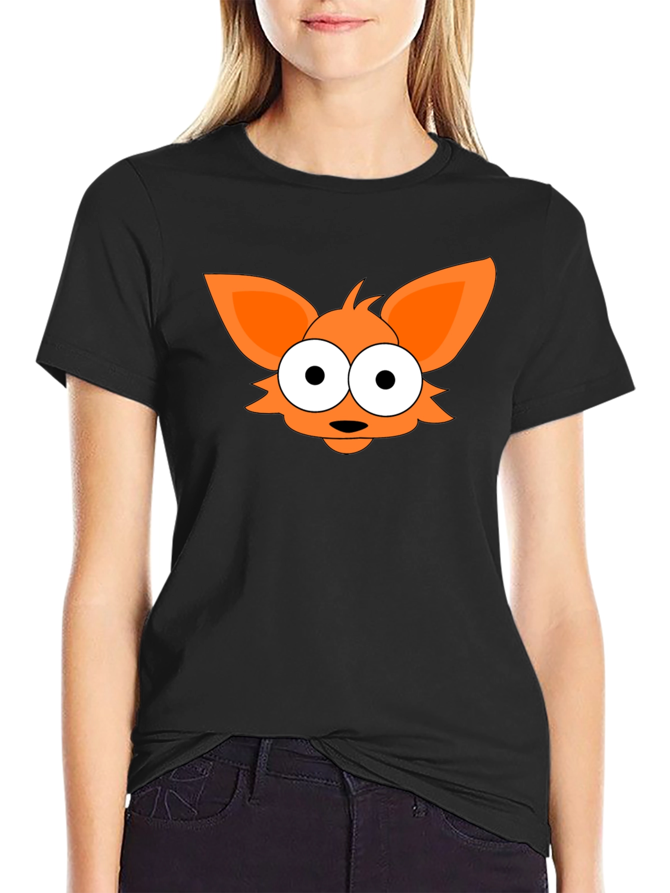 Camiseta Negra con Diseño de Zorro Naranja