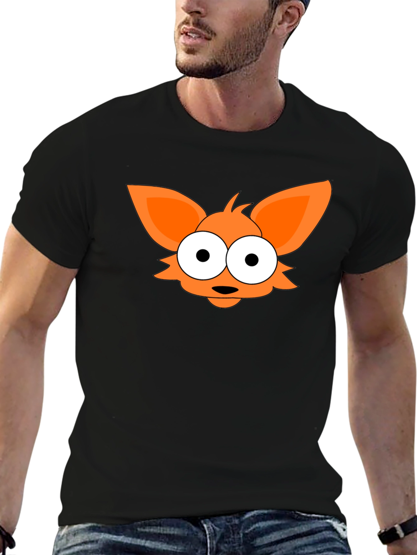 Camiseta Negra con Diseño de Zorro Naranja