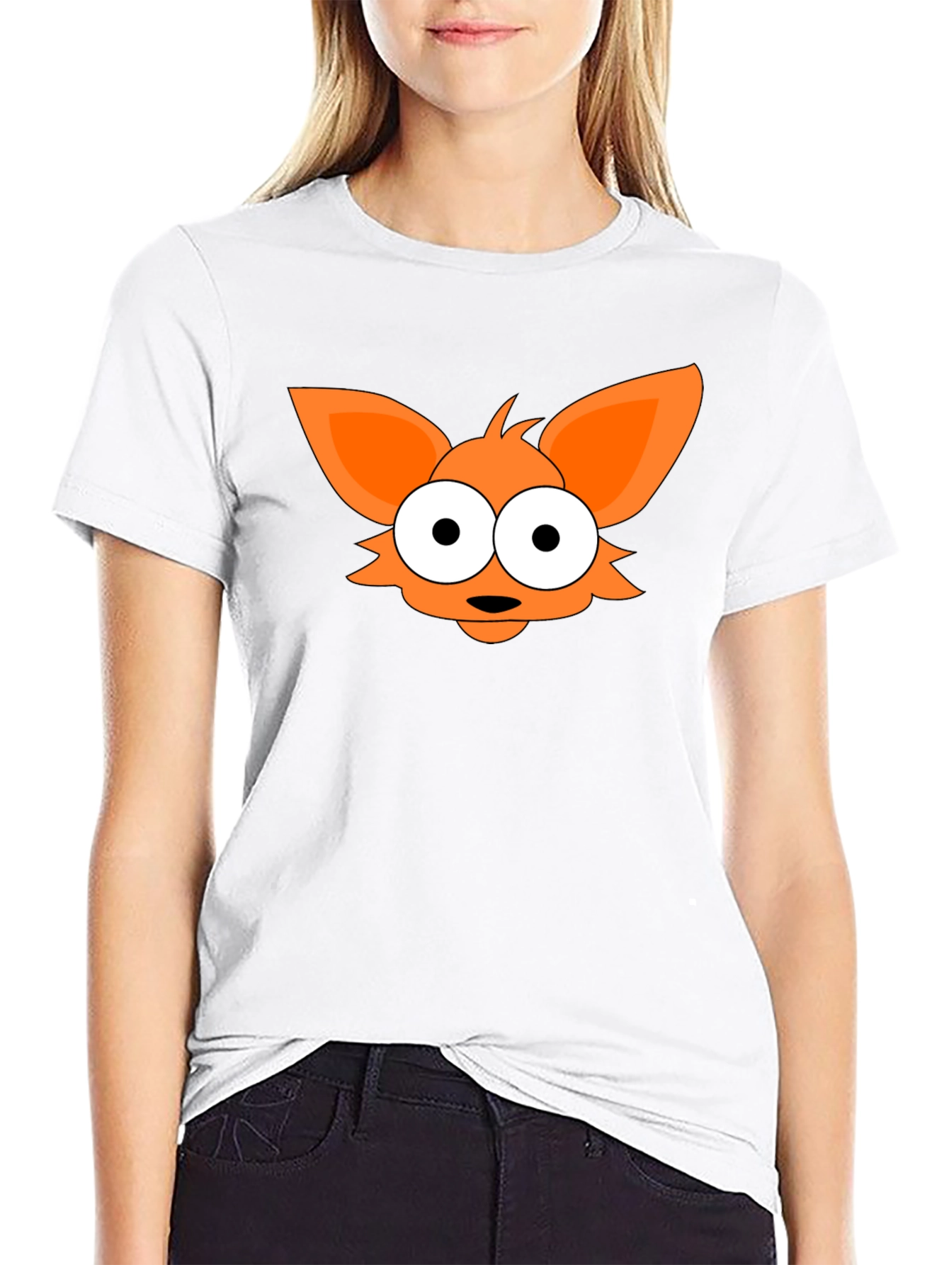 Camiseta Negra con Diseño de Zorro Naranja