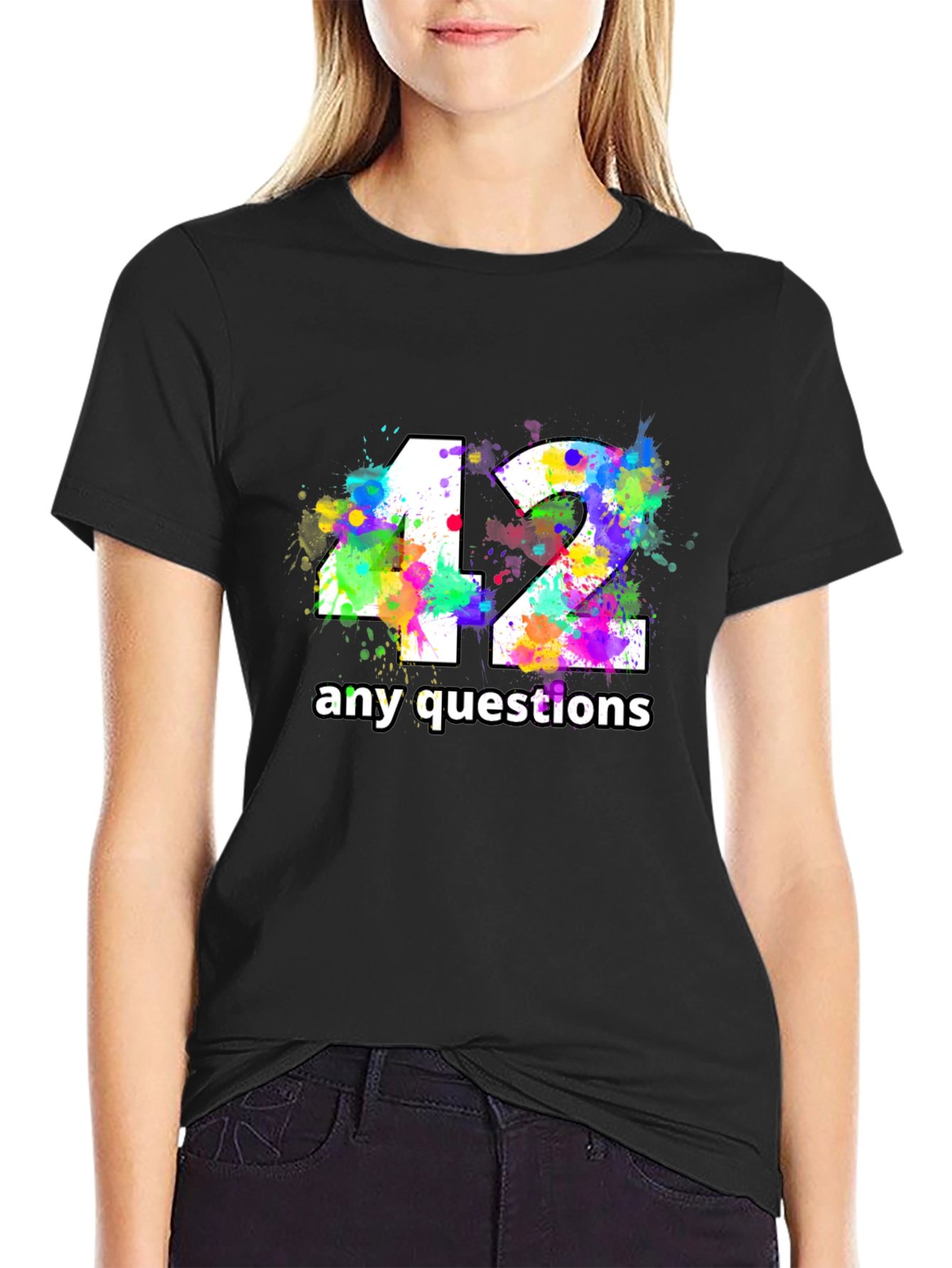Camiseta Negra con Diseño 42 Any Questions