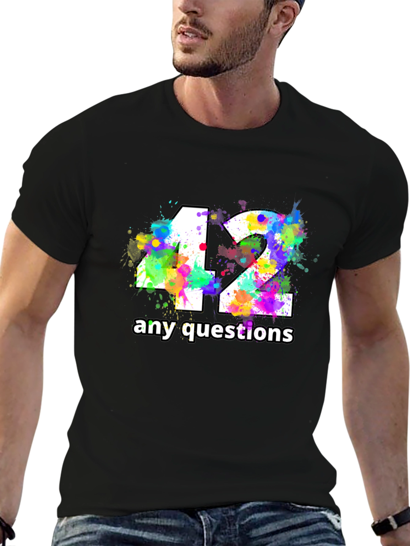 Camiseta Negra con Diseño 42 Any Questions