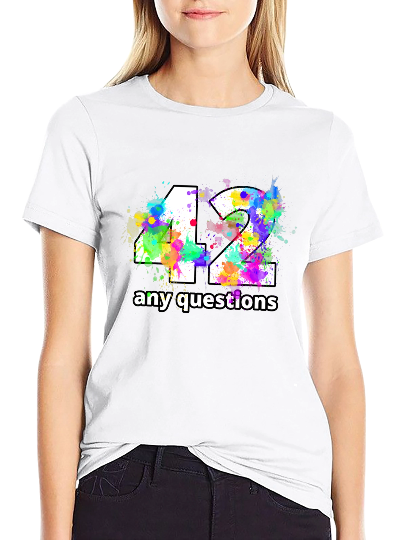 Camiseta Negra con Diseño 42 Any Questions