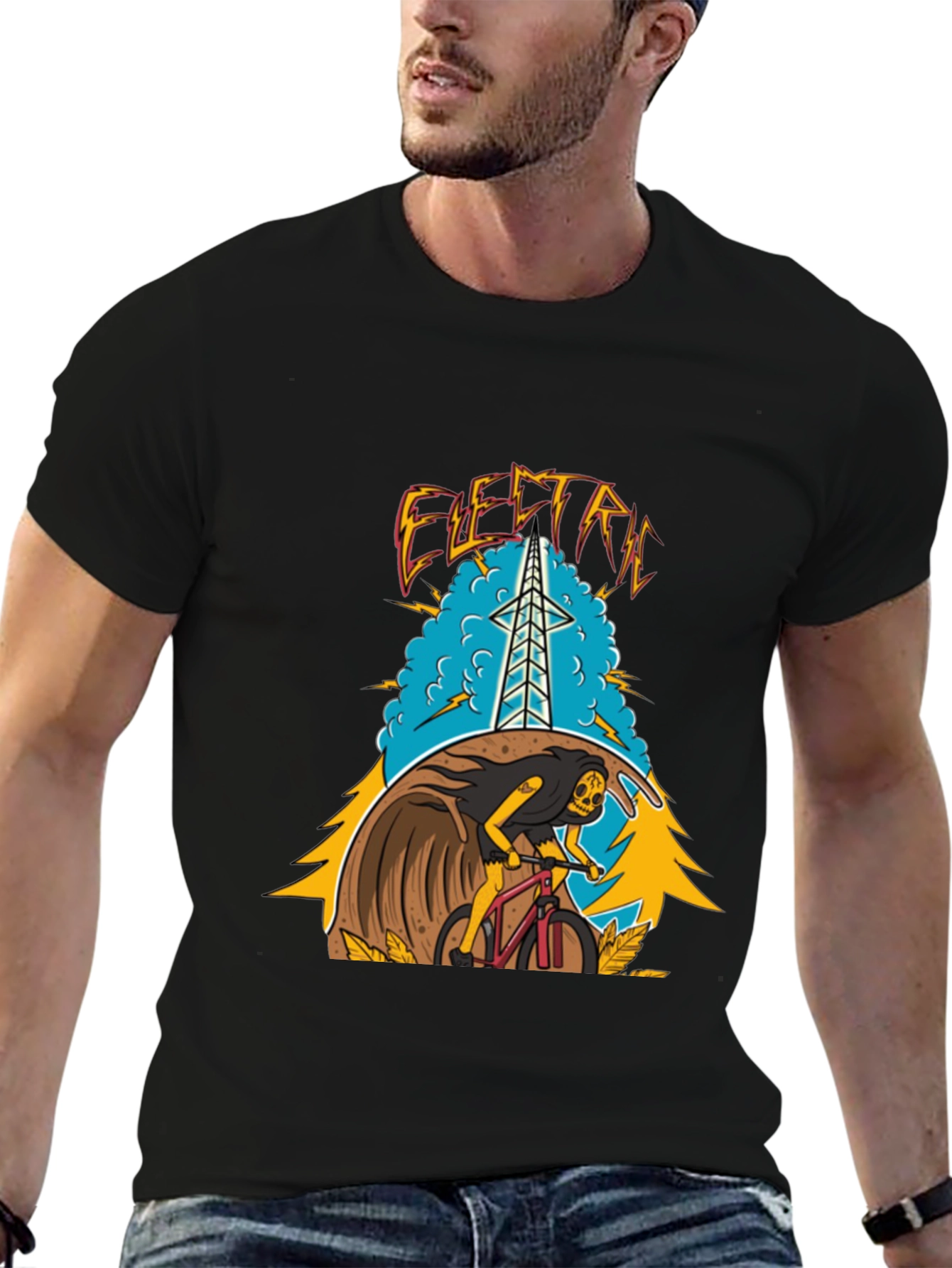 Camiseta Negra Estampada Eléctrico para Hombre