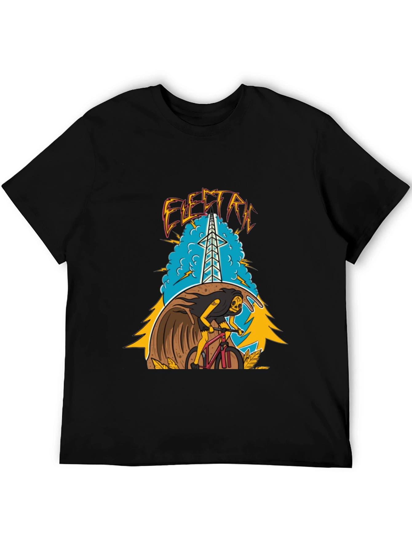 Camiseta Negra Estampada Eléctrico para Hombre