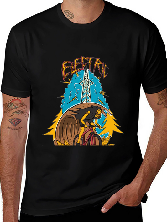 Camiseta Negra Estampada Eléctrico para Hombre