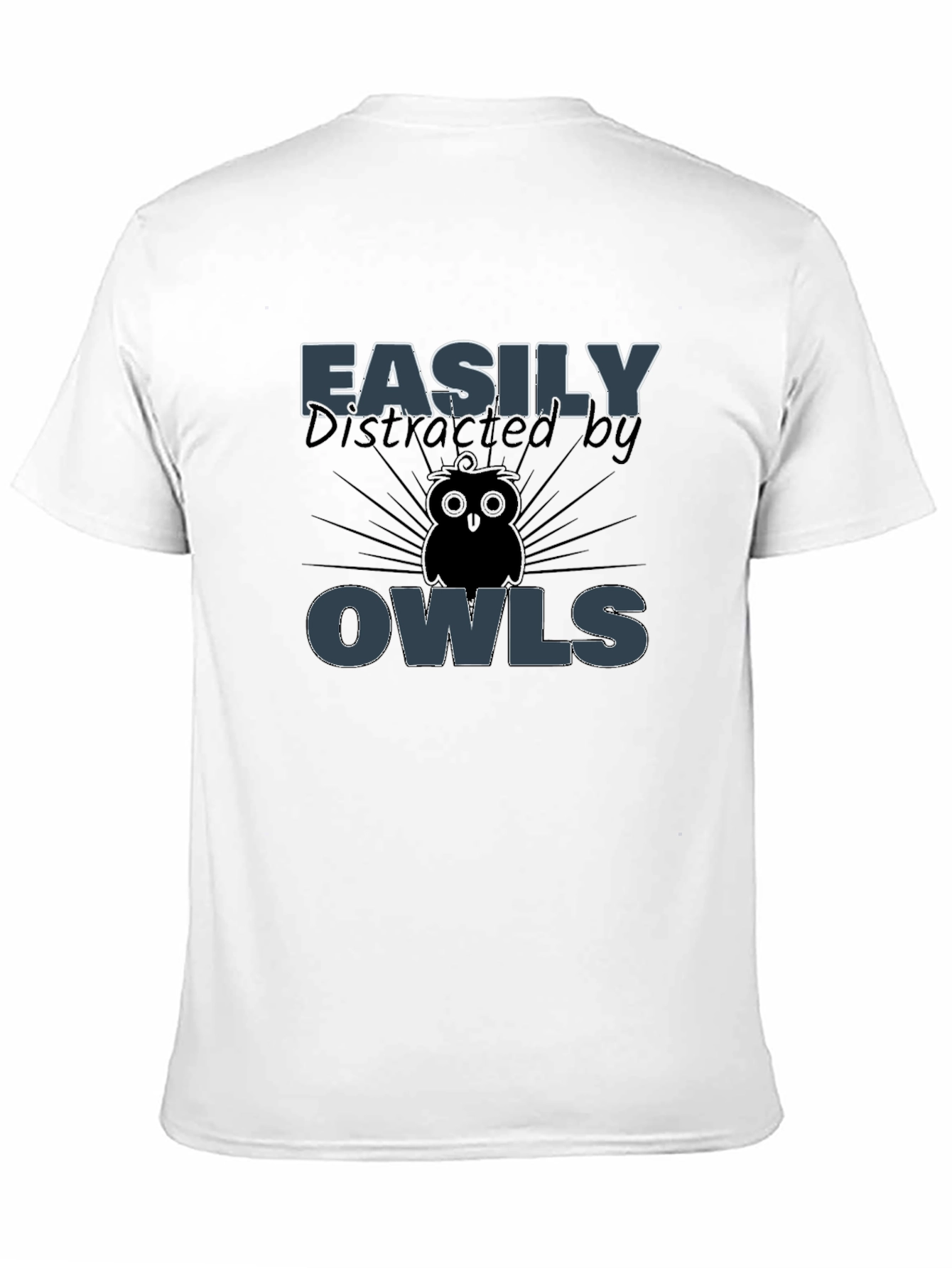 Camiseta Negra Fácilmente Distraído por Búhos