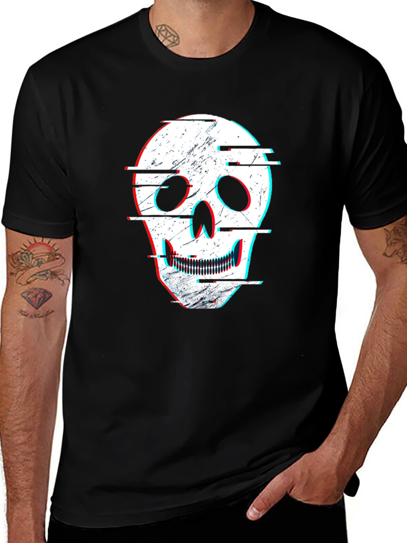 Camiseta Negra con Diseño de Calavera Distorsionada