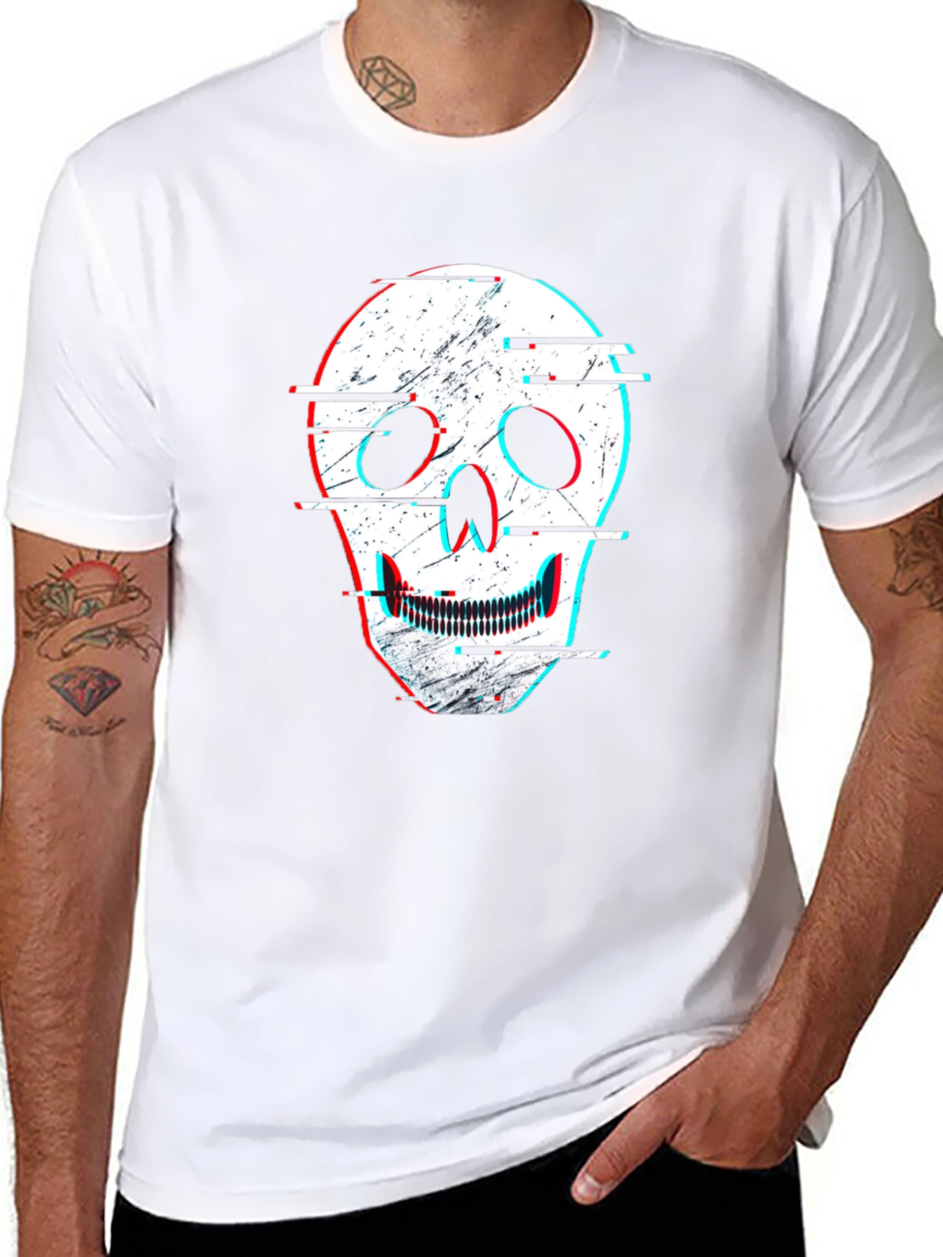 Camiseta Negra con Diseño de Calavera Distorsionada