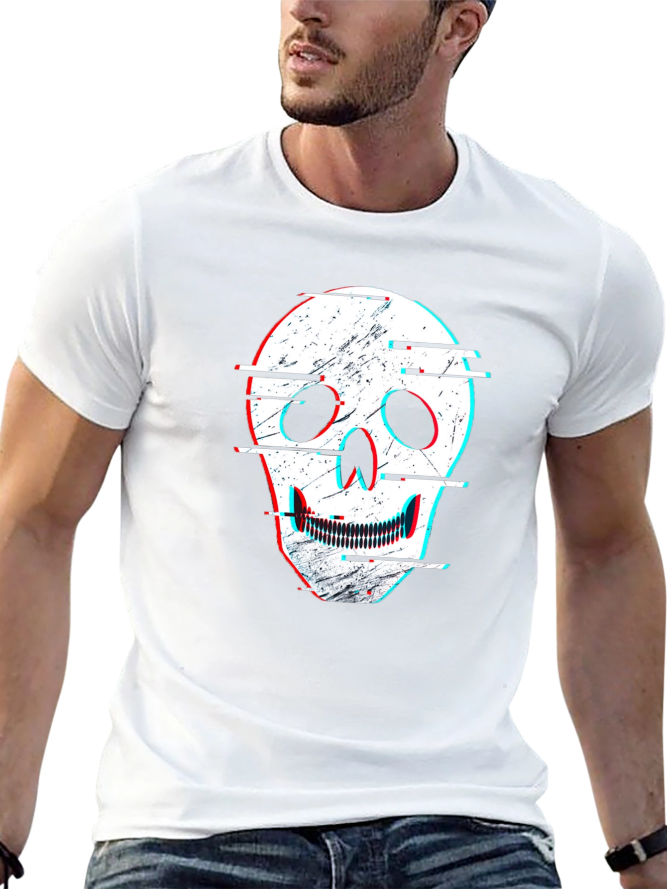Camiseta Negra con Diseño de Calavera Distorsionada