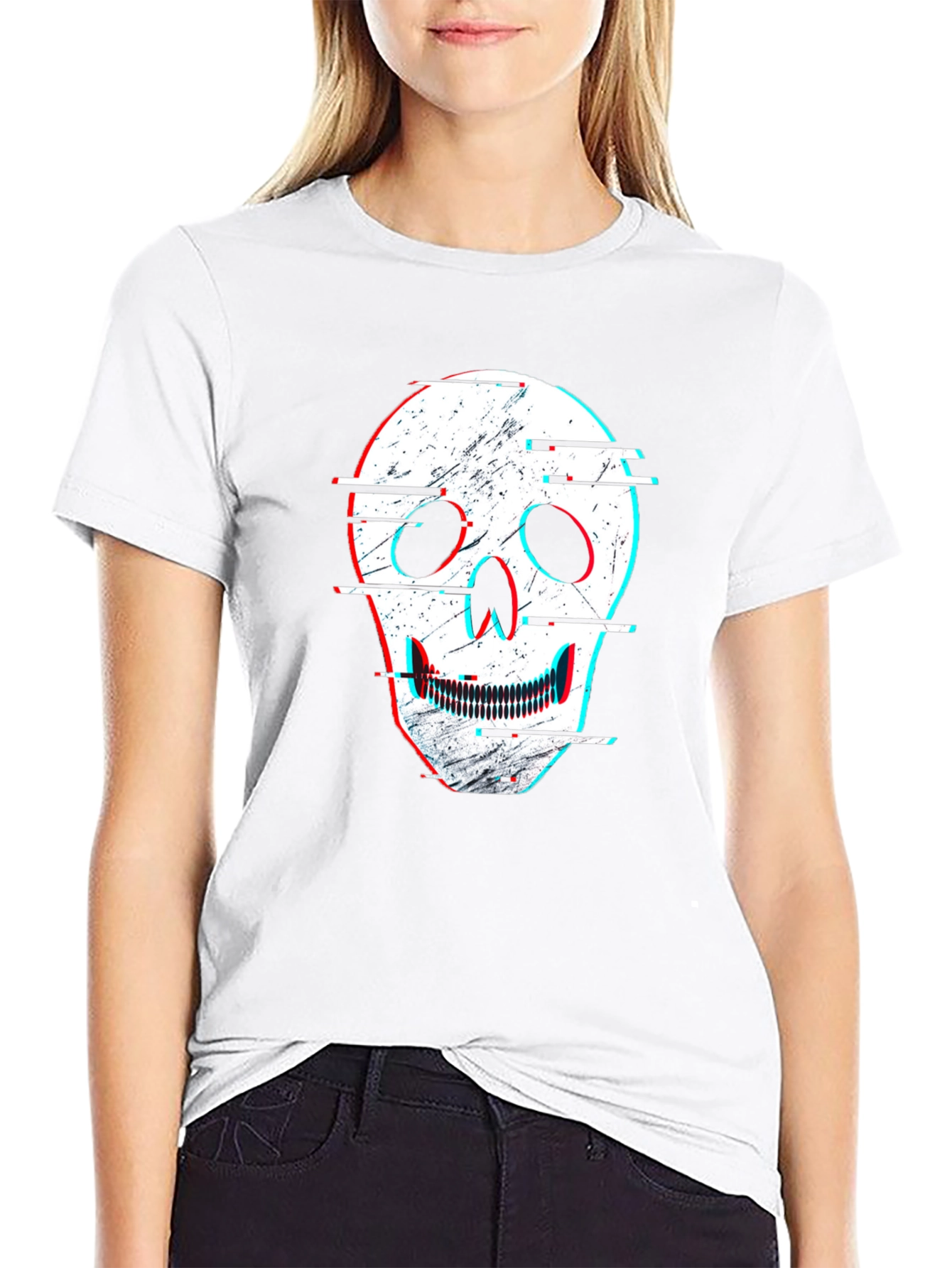 Camiseta Negra con Diseño de Calavera Distorsionada