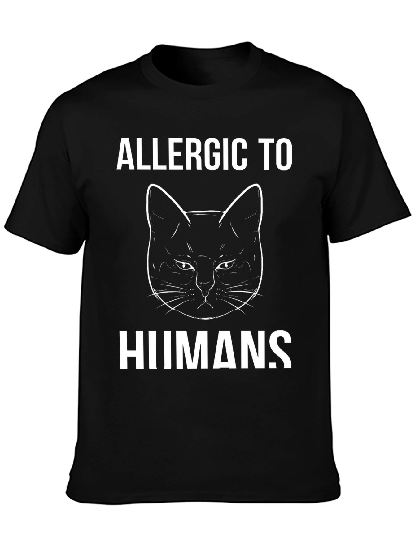 Camiseta Negra con Diseño de Gato Alérgico a Humanos