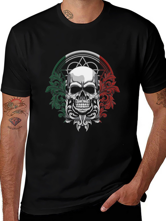 Camiseta Negra Calavera Mexicana con Detalles Ornamentales