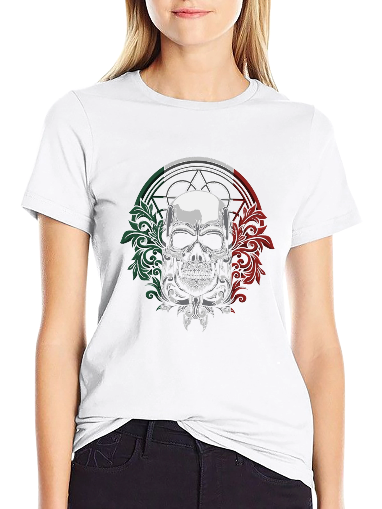 Camiseta Negra Calavera Mexicana con Detalles Ornamentales