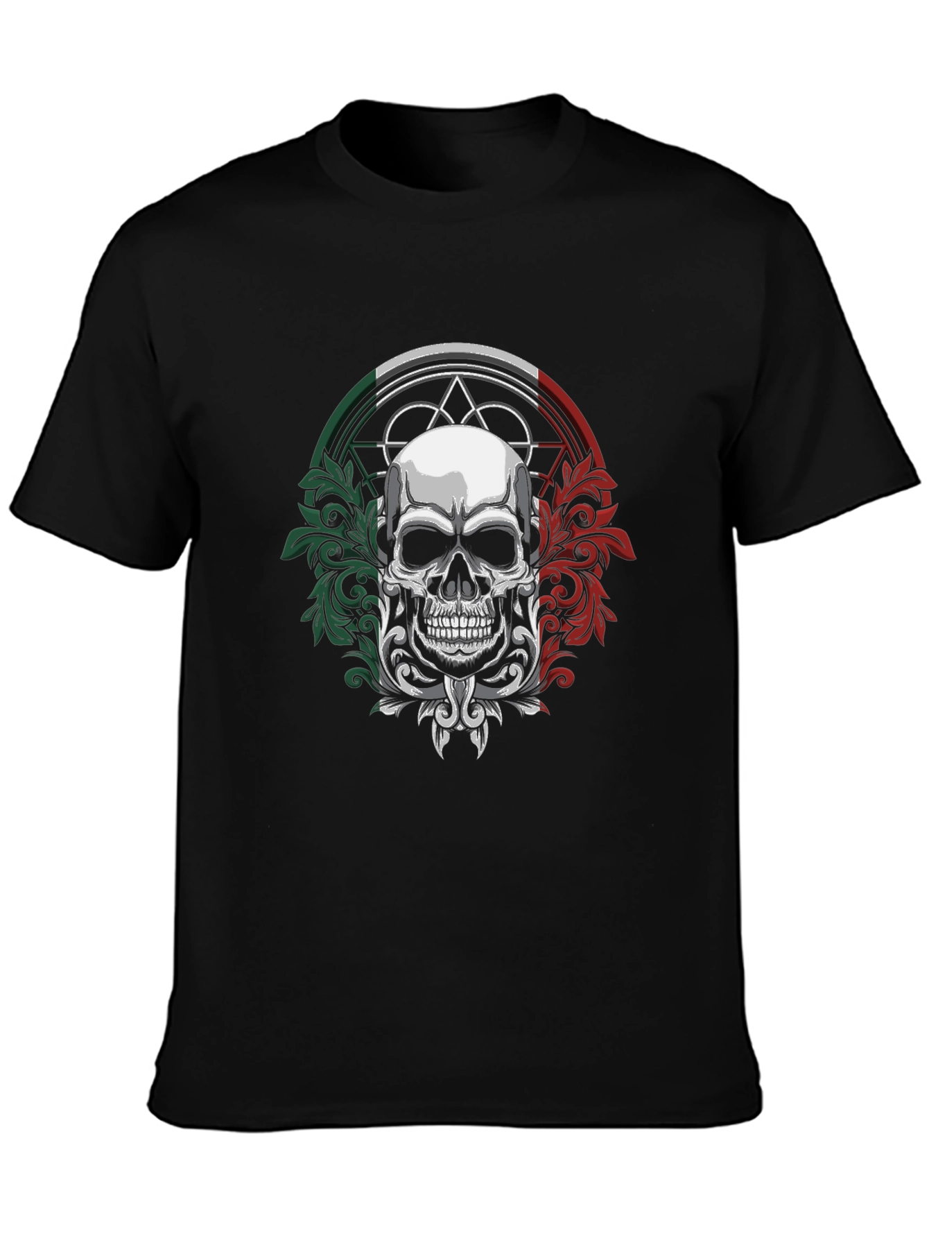 Camiseta Negra Calavera Mexicana con Detalles Ornamentales